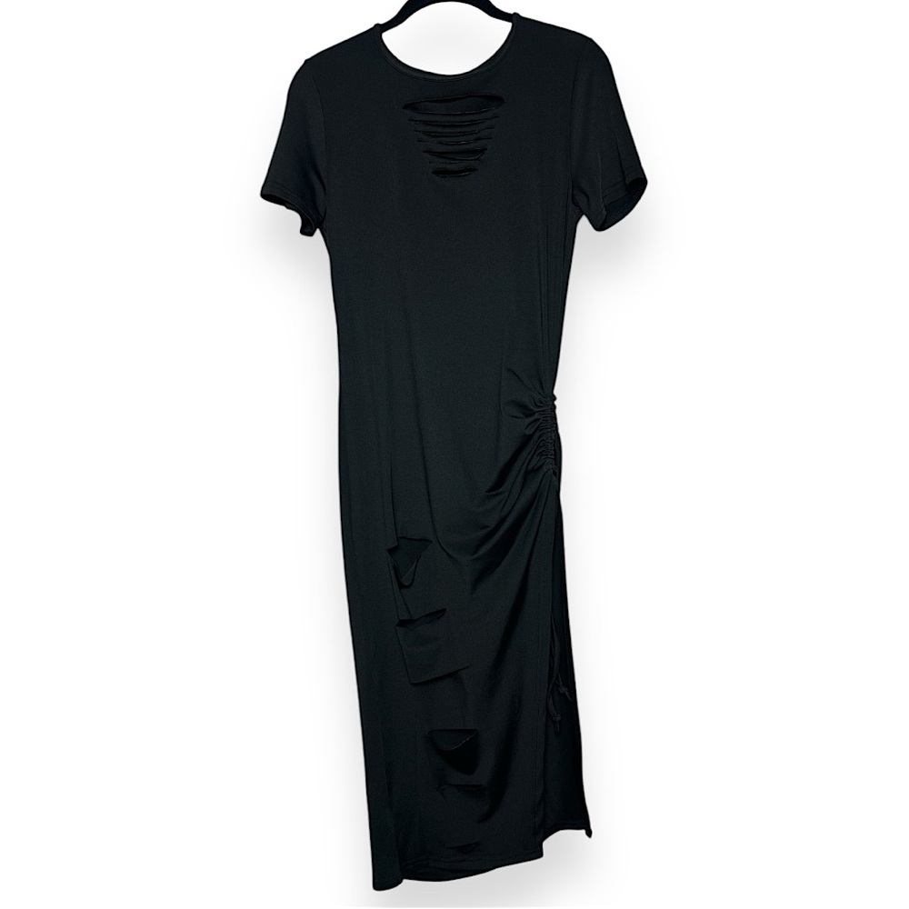 3/$20💥 Distressed Cutout‎ Witchy Whimsigoth Gorpcore Black Short Sleeve Dress